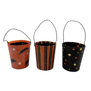 Halloween treat trinket candy containers with handles bats strips dots READ